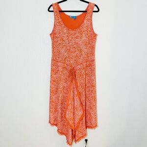 Fresh Produce Coral Asymmetrical Tank Dress‎ XL Sleeveless Raw Hem Cotton USA